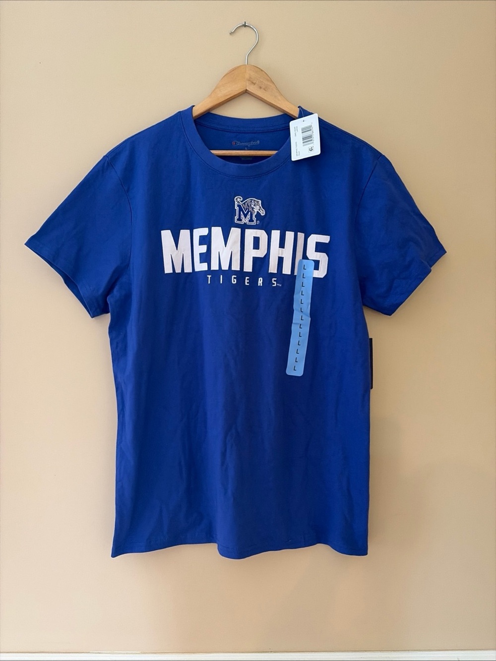 Men’s Champion Memphis Tigers Short Sleeve Royal Blue 100% Cotton T-shirt Sz L